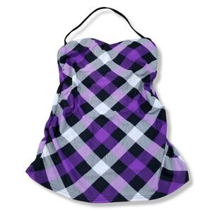 Hobie Top Size Large Swimwear Halter Bikini Top Padded Beachwear Plaid Stripes